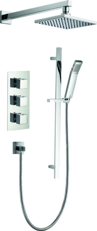Bloque2 3 Knob Twin Outlet Concealed Valve with Str8 (Ki440) Adjustable Head and New Fixed Head