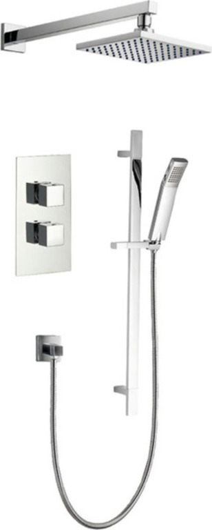 Bloque2 2 Knob Twin Outlet Concealed Valve with New Fixed Head and New Pencil Handset & Smooth Hose
